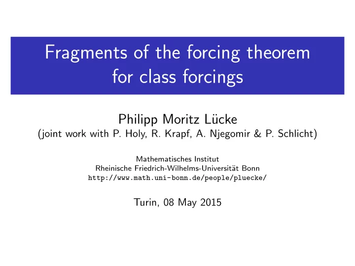 fragments of the forcing theorem for class forcings