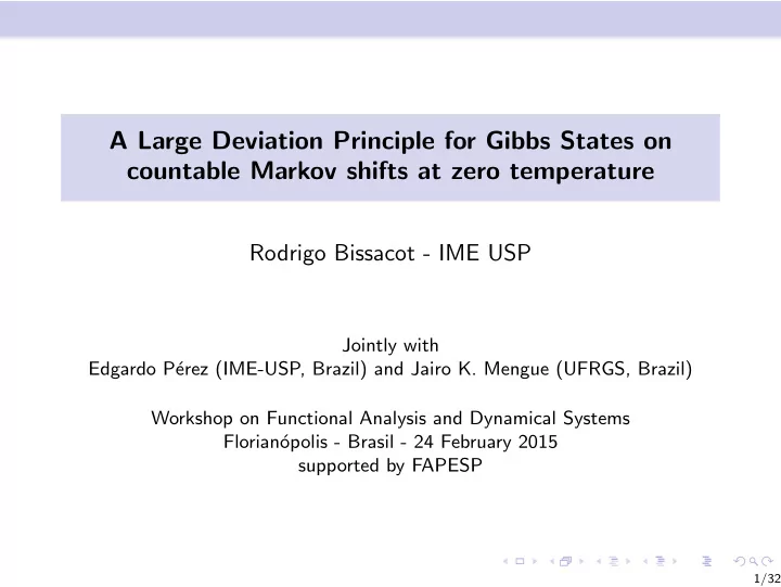 a large deviation principle for gibbs states on countable