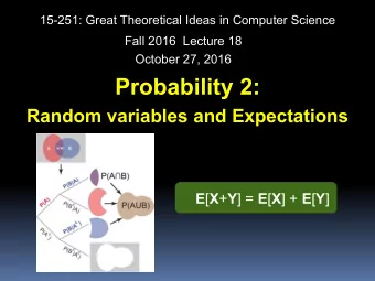 Probability 2:  Random variables and Expectations E [ X + Y ] = E [ X ] + E [ Y ]  Review  Some
