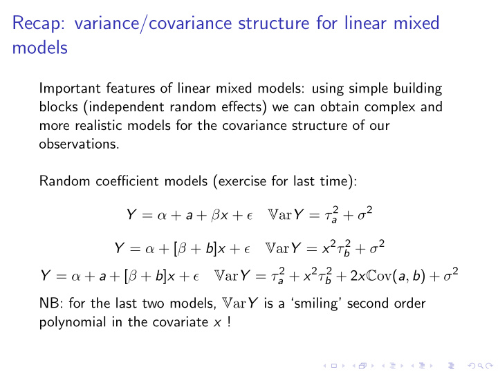 recap variance covariance structure for linear mixed