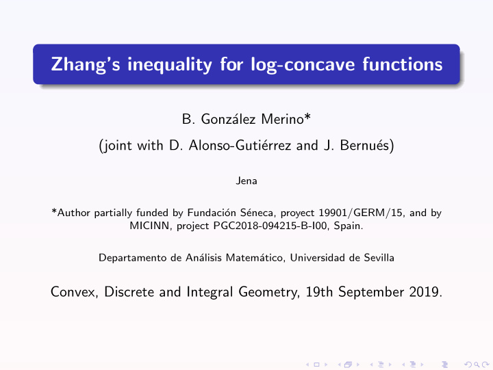 zhang s inequality for log concave functions