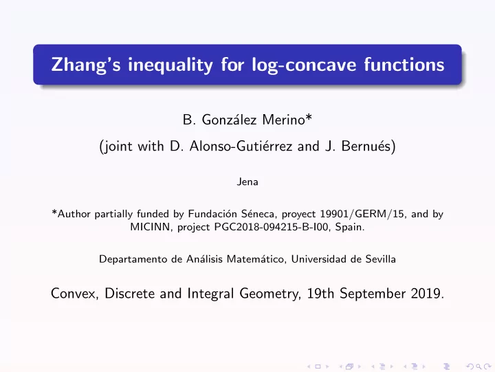 zhang s inequality for log concave functions