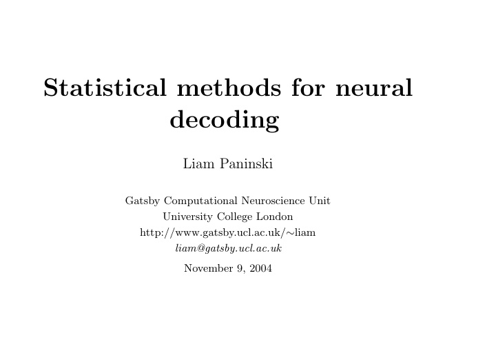 statistical methods for neural decoding