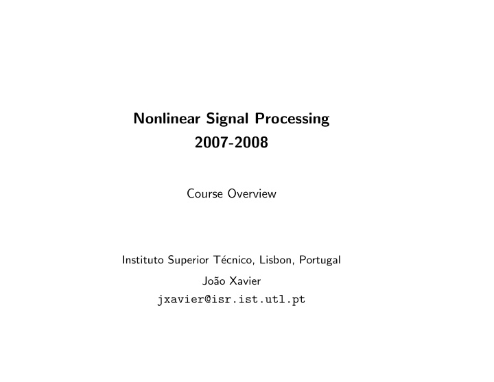 nonlinear signal processing 2007 2008