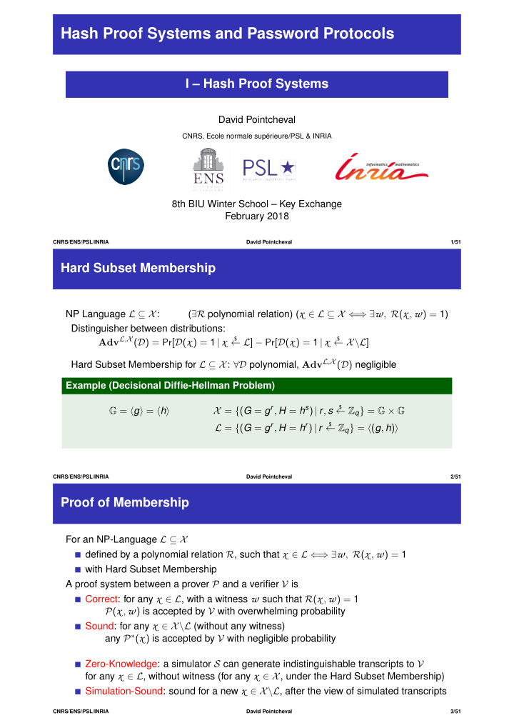 hash proof systems and password protocols