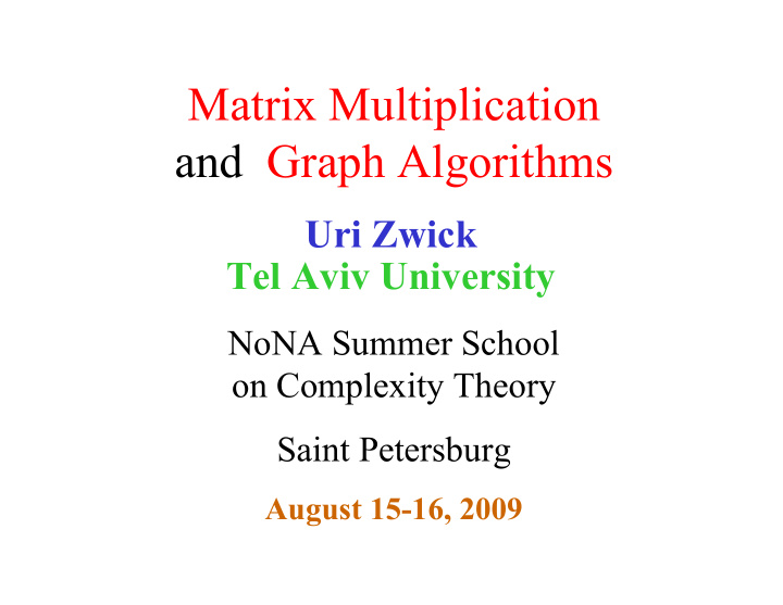 matrix multiplication and graph algorithms