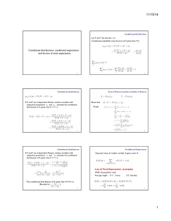 11/15/16  Conditional distributions  Let X and Y be discrete r.v.s.  Conditional probability mass
