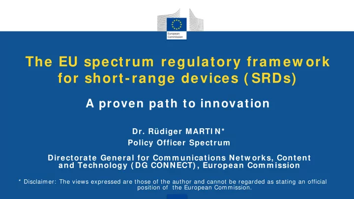 the eu spectrum regulatory fram ew ork for short range