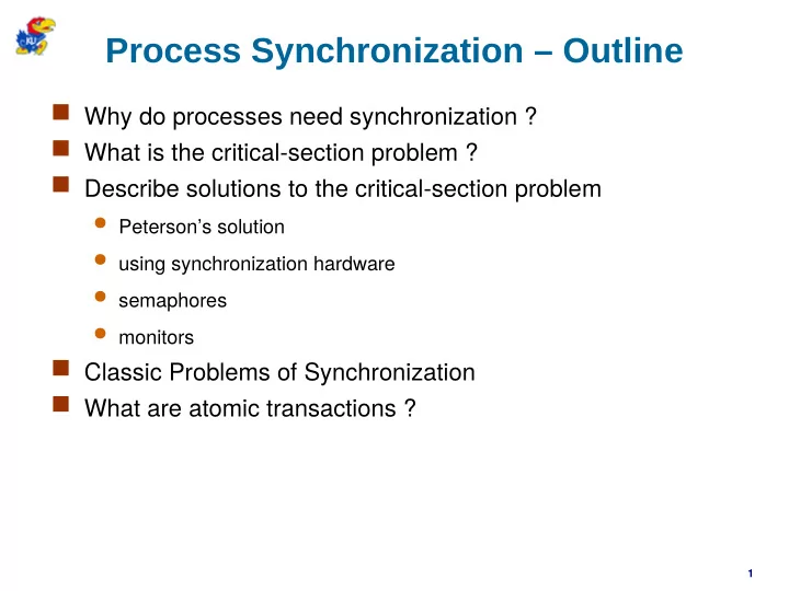 process synchronization outline