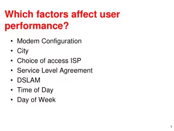 Which factors affect user  performance?  Modem Configuration  City  Choice of access ISP