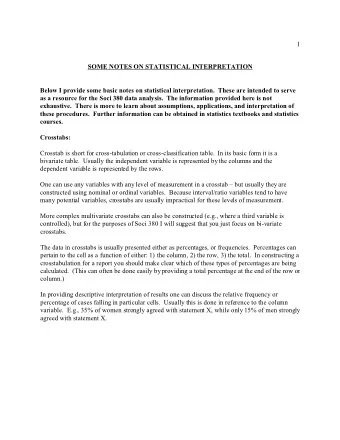 1  SOME NOTES ON STATISTICAL INTERPRETATION  Below I provide some basic notes on statistical