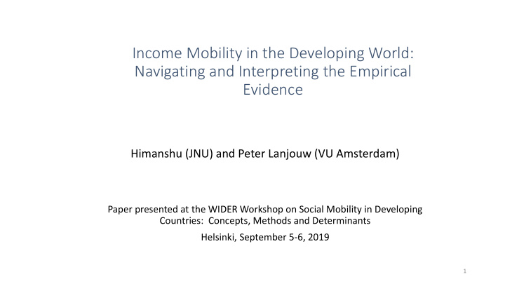 income mobility in the developing world navigating and