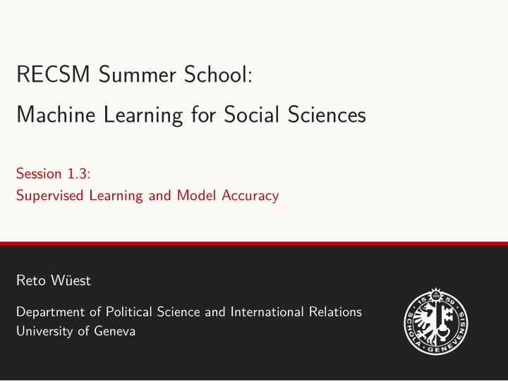 recsm summer school machine learning for social sciences