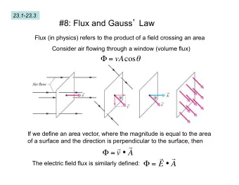 #8: Flux and Gauss  Law  Flux (in physics) refers to the product of a field crossing an area