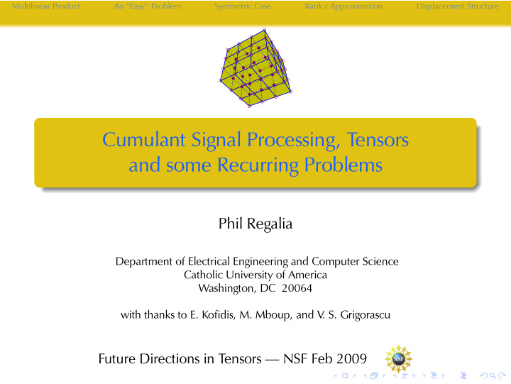 cumulant signal processing tensors and some recurring