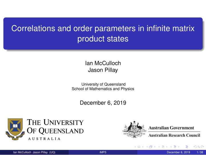 correlations and order parameters in infinite matrix