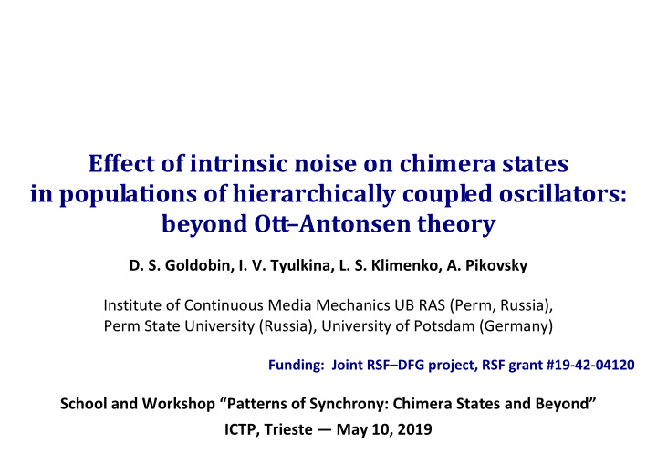 effect of intrinsic noise on chimera states in