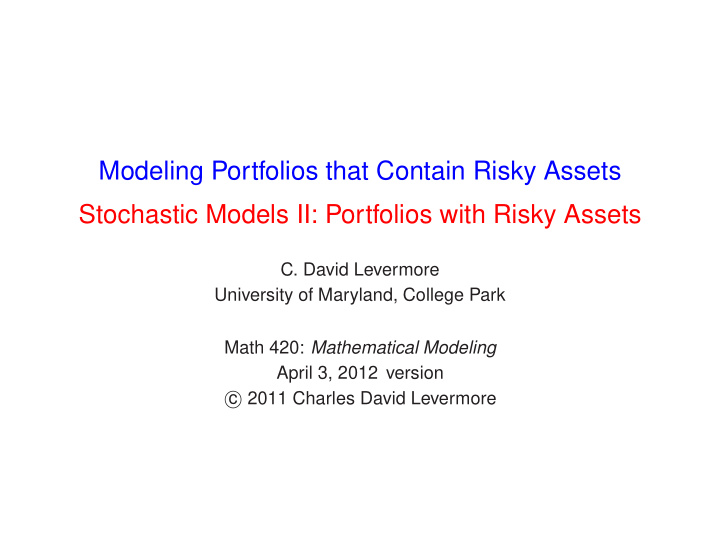 modeling portfolios that contain risky assets stochastic