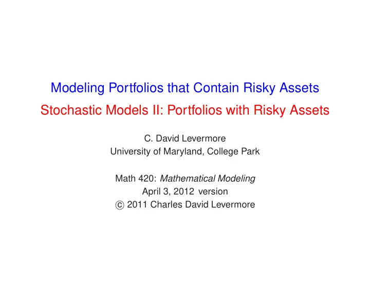modeling portfolios that contain risky assets stochastic