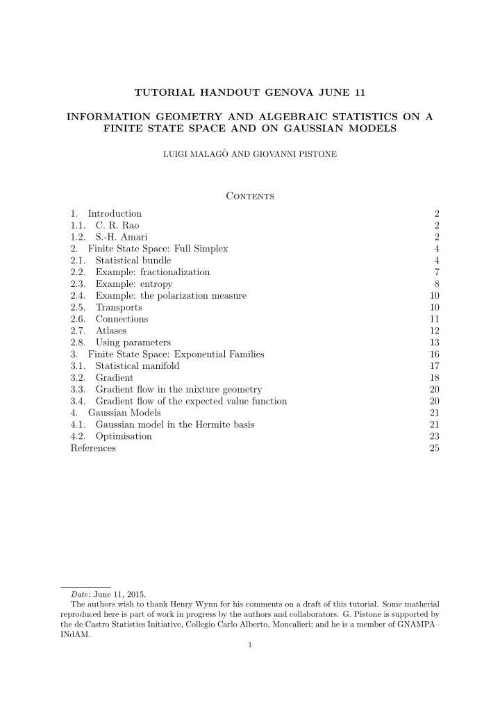 tutorial handout genova june 11 information geometry and