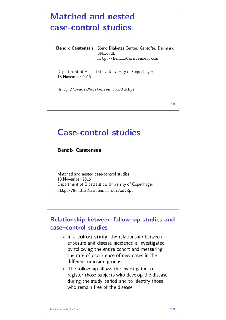 matched and nested case control studies
