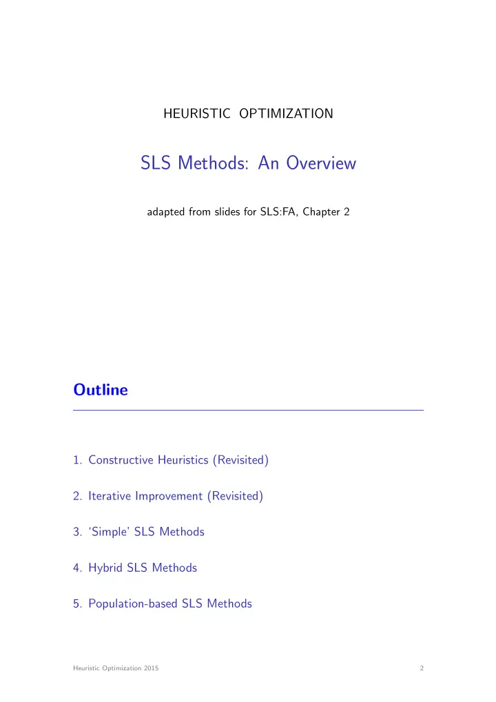 sls methods an overview