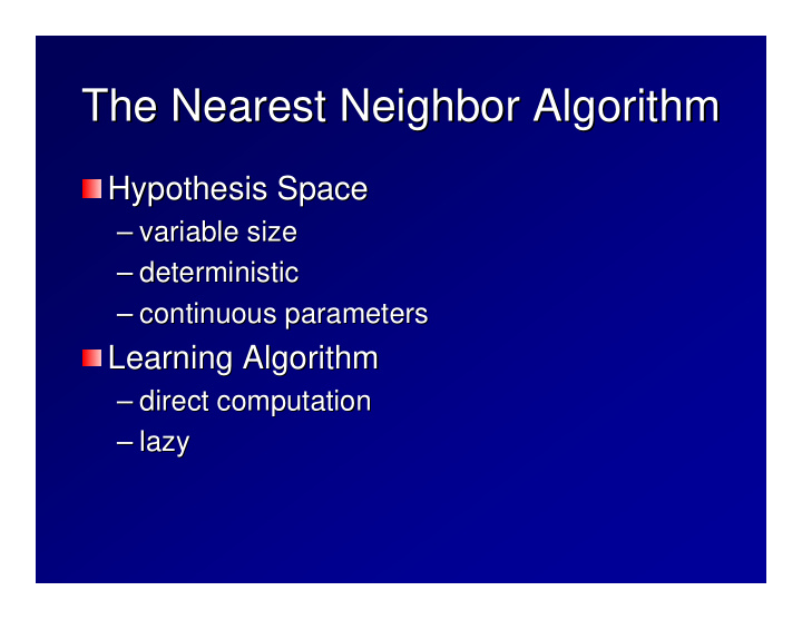 the nearest neighbor algorithm the nearest neighbor