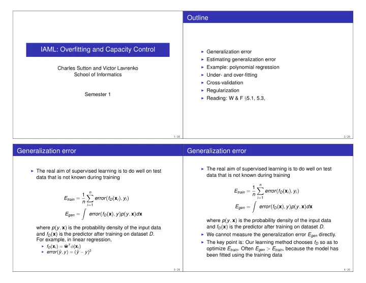 outline iaml overfitting and capacity control