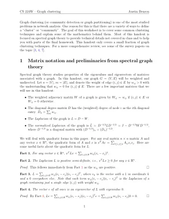 1  Matrix notation and preliminaries from spectral graph  theory  Spectral graph theory studies