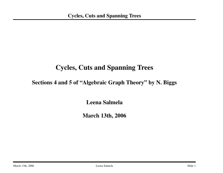 cycles cuts and spanning trees