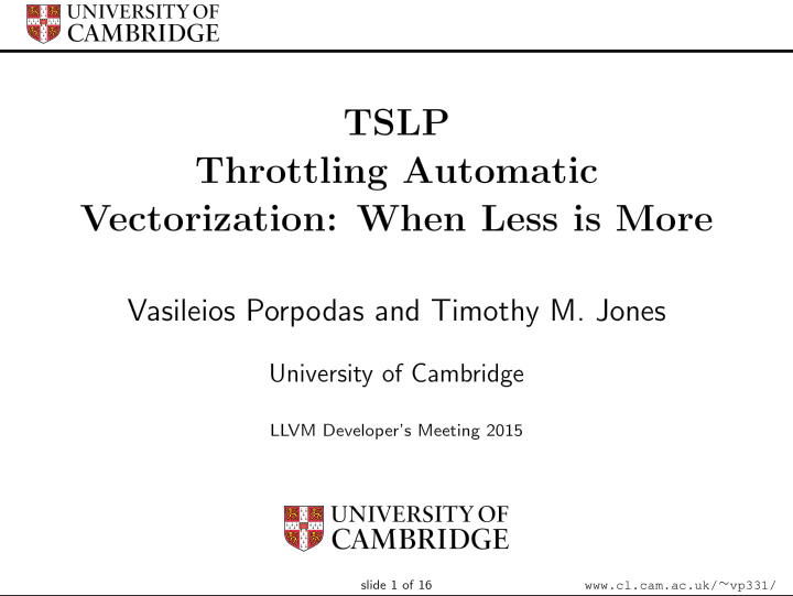 tslp throttling automatic vectorization when less is more