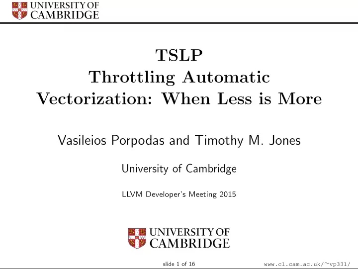 tslp throttling automatic vectorization when less is more