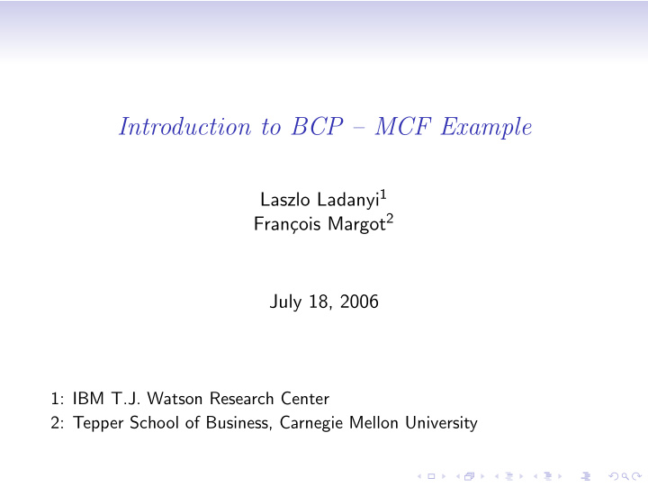 introduction to bcp mcf example