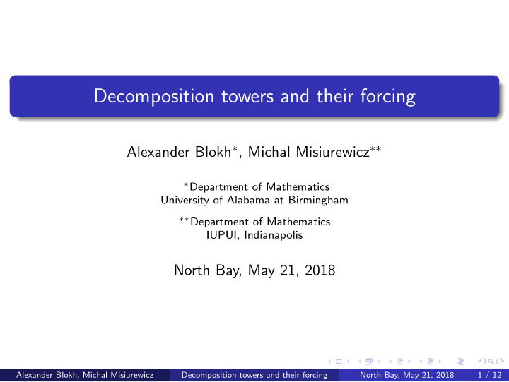 decomposition towers and their forcing