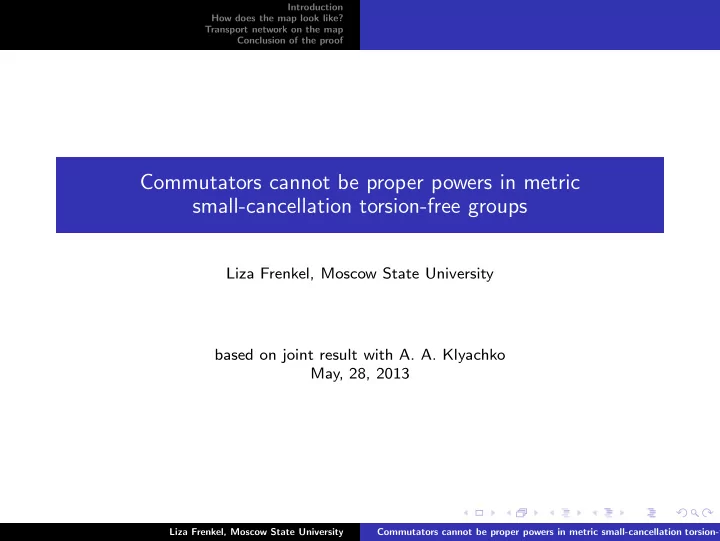 commutators cannot be proper powers in metric small