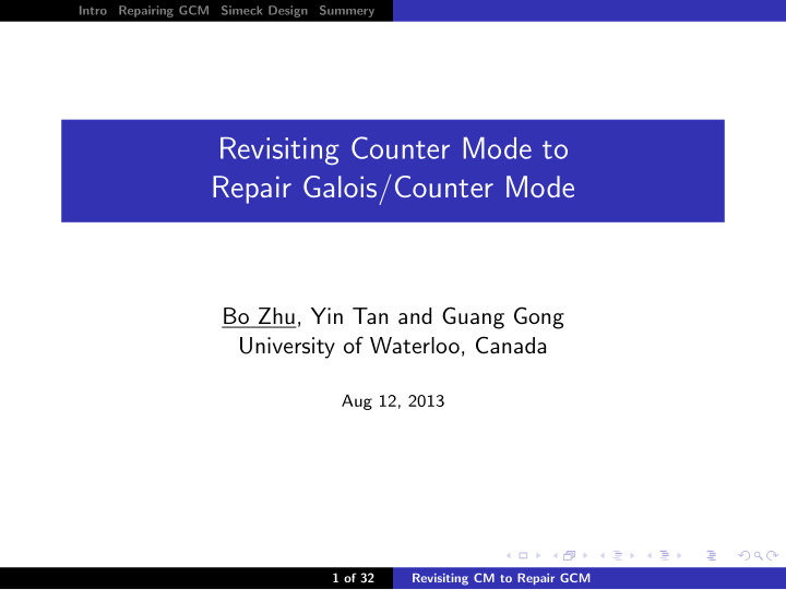 revisiting counter mode to repair galois counter mode