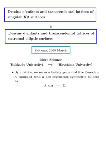 Dessins denfants and transcendental lattices of singular K 3 surfaces    Dessins denfants