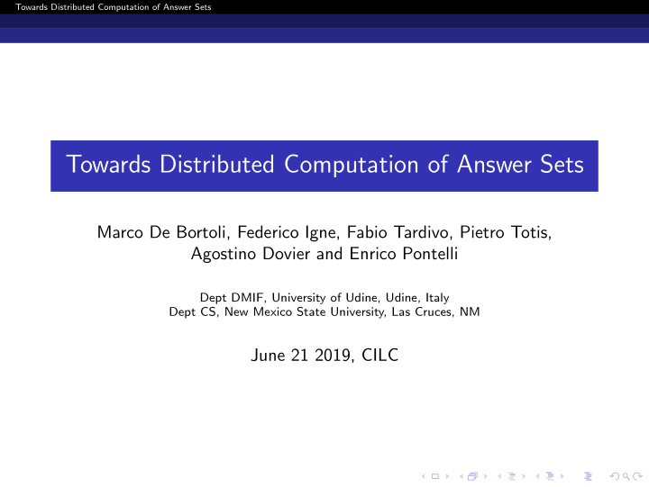 towards distributed computation of answer sets