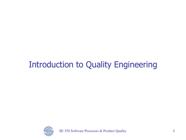 introduction to quality engineering