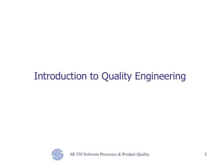 introduction to quality engineering