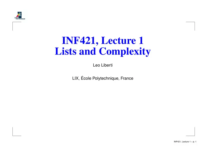 inf421 lecture 1 lists and complexity