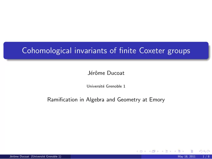 cohomological invariants of finite coxeter groups