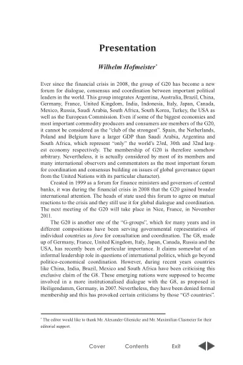 Presentation Wilhelm Hofmeister *  Ever since the financial crisis in 2008, the group of G20 has