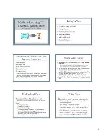 Machine Learning III:  Beyond Decision Trees  Extensions to Decision Trees  AI Class 15 (Ch.