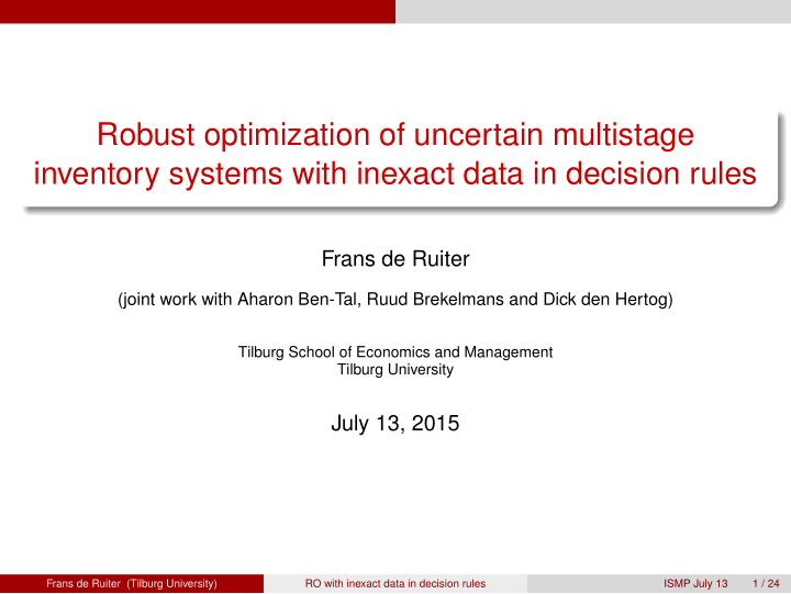robust optimization of uncertain multistage inventory