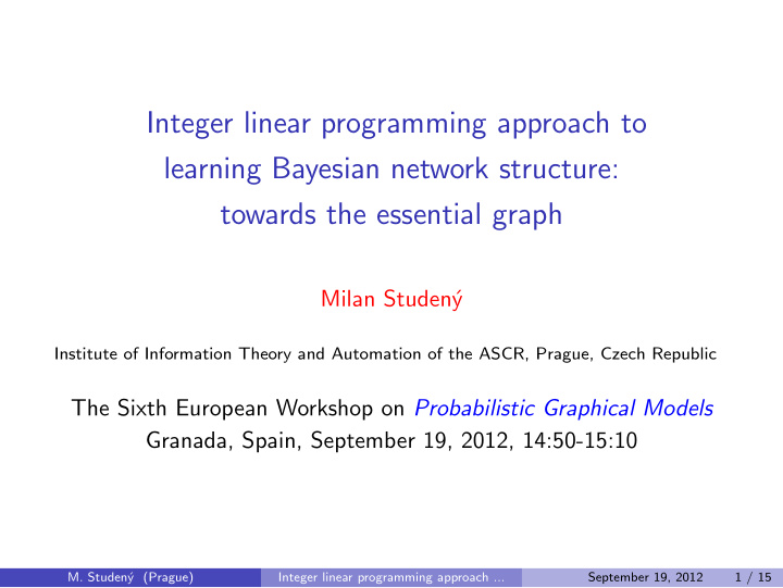 integer linear programming approach to learning bayesian