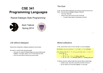 CSE 341  In ML, we often define datatypes and write recursive functions over  Programming Languages