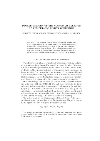 DEGREE SPECTRA OF THE SUCCESSOR RELATION  OF COMPUTABLE LINEAR ORDERINGS  JENNIFER CHUBB, ANDREY