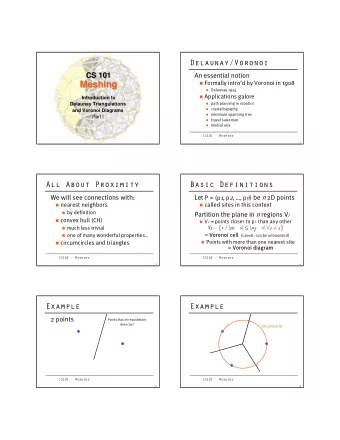Meshing  Formally introd by Voronoi in 1908  Meshing  Delaunay 1934  Applications