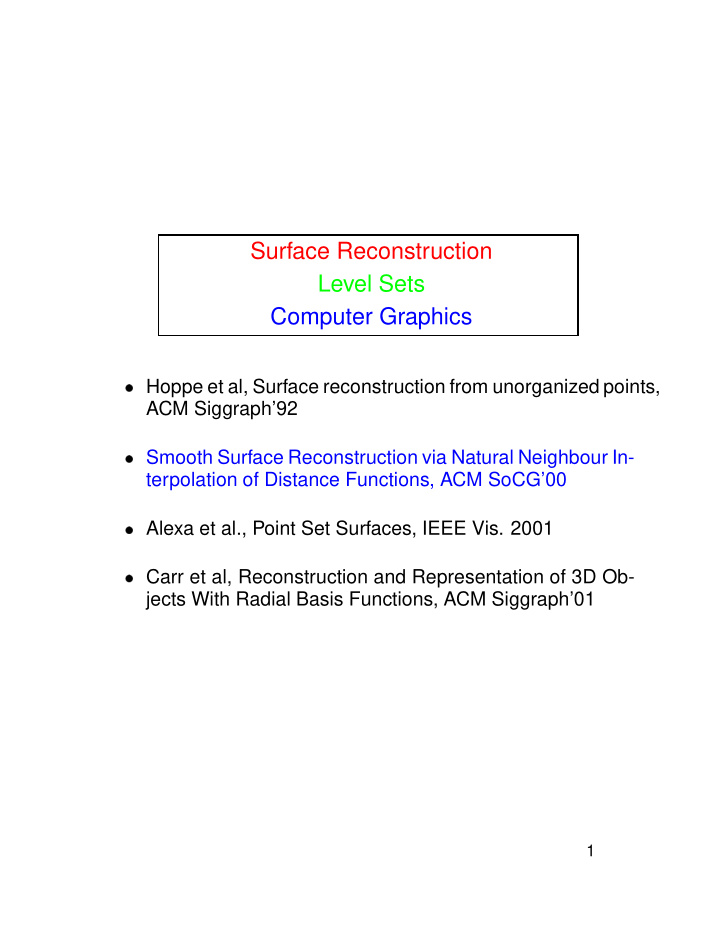 surface reconstruction level sets computer graphics